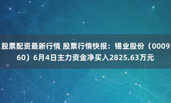 股票配资最新行情 股票行情快报：锡业股份（000960）6月4日主力资金净买入2825.63万元
