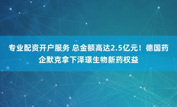 专业配资开户服务 总金额高达2.5亿元！德国药企默克拿下泽璟生物新药权益
