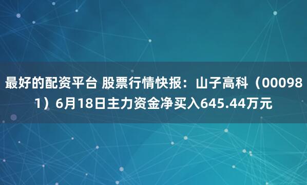最好的配资平台 股票行情快报：山子高科（000981）6月18日主力资金净买入645.44万元